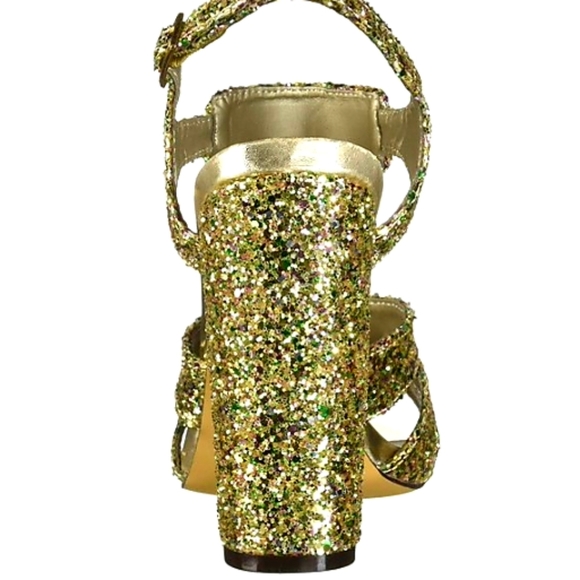 Galia Heel Gold Glitter Block-heel Sandals - Size US 10 - Picture 2 of 4